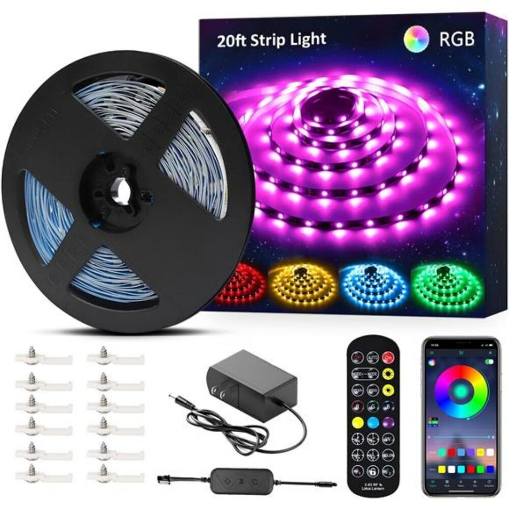 RGB LED Strip Lights 20ft Music Sync Color Changing App Control for Room Kitchen